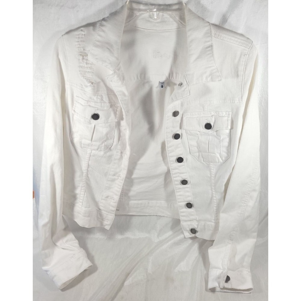 Kut From The Kloth Women's Cropped Distressed Denim Jean Jacket - White - Small